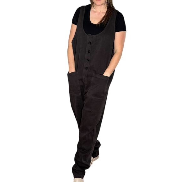 JUNGMAVEN Wash Black Oversized Overalls Women's Size Large Button Front Hemp - Picture 1 of 10